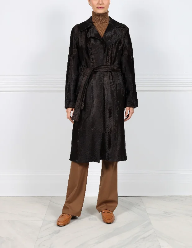 The Emmanuelle Broadtail Trench Coat in Dark Chocolate