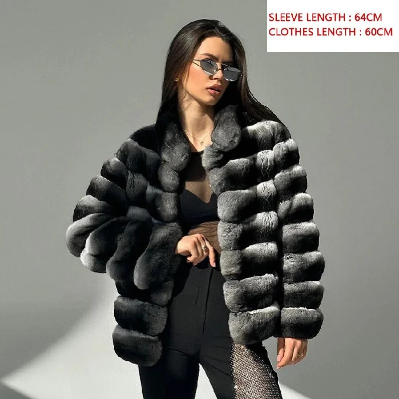 Chinchilla Style Real Rex Rabbit Fur Coats