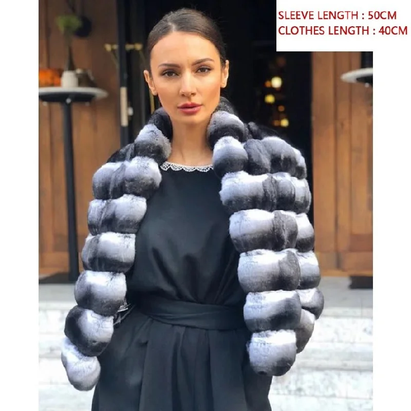 Chinchilla Style Real Rex Rabbit Fur Coats