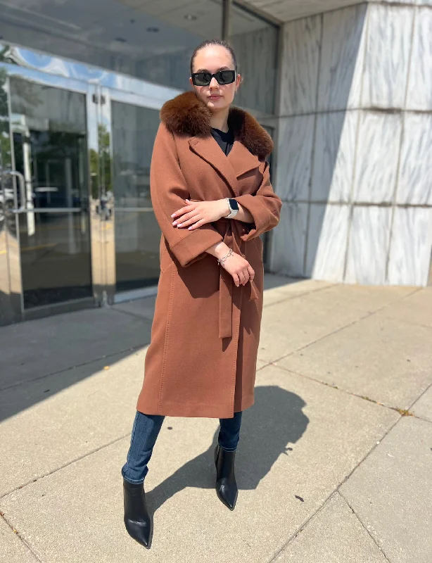 Genuine Polar Fox Tailored Cashmere Wool Coat