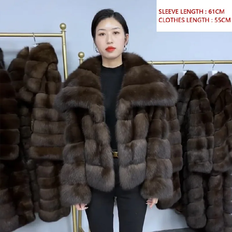 Real Fur Large Turn-Down Collar Short Coats