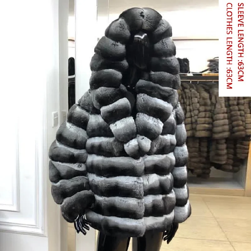 Rex Rabbit Real Fur Coats 3 Chinchilla Style