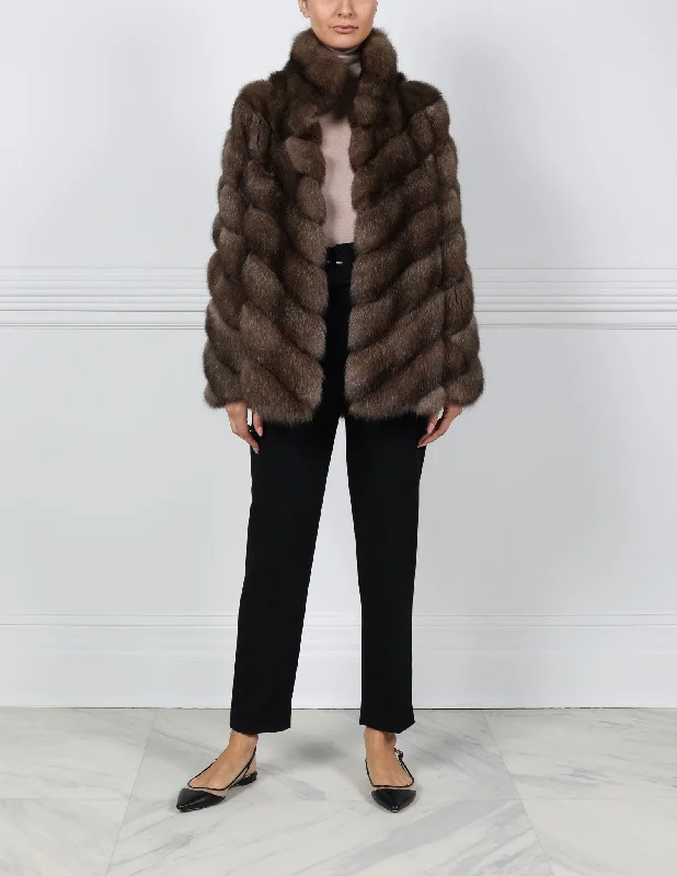 The Addison Diagonal Sable Fur & Suede Coat