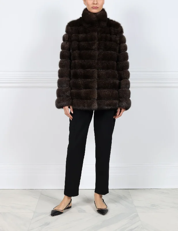 The Addison Horizontal Sable Fur & Suede Coat