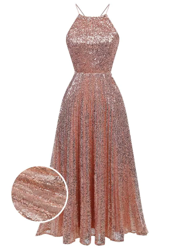 1920s Sequined Backless Halter Dress