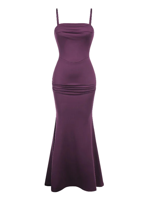 Purple 1930s Spaghetti Strap Solid Dress