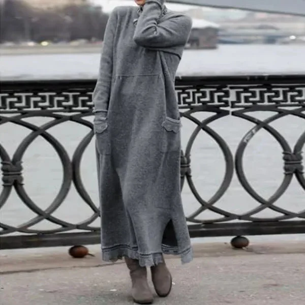 Autumn Loose Oversized Knit Brushed Hoody Dresses