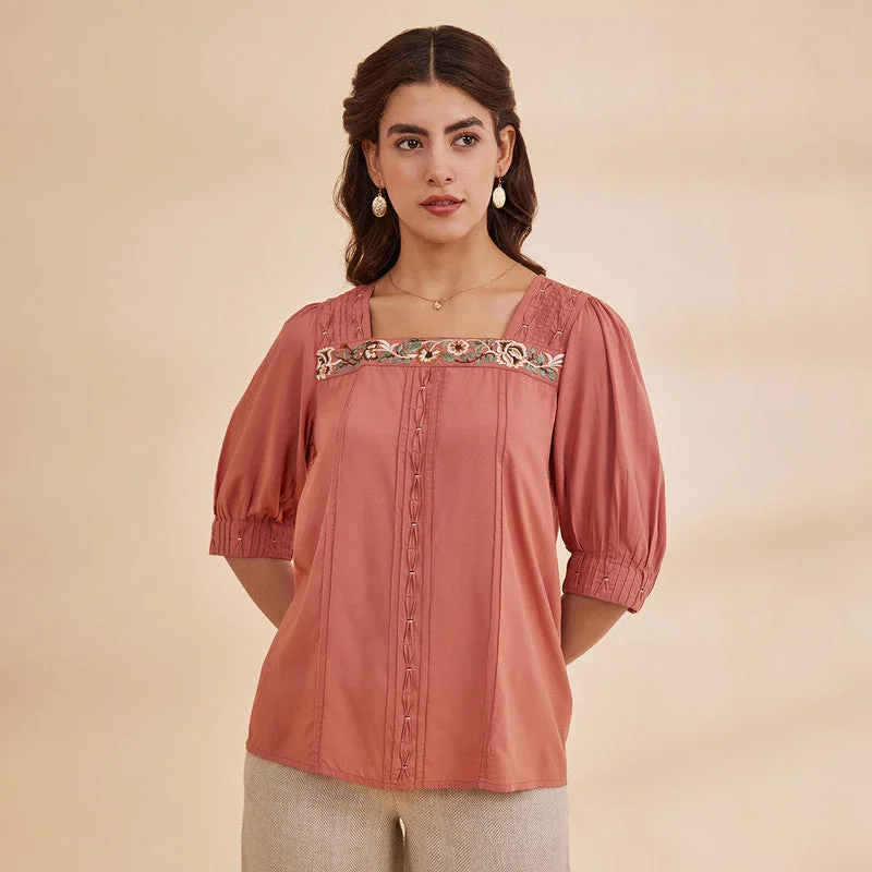 Embroidered Bamboo Top for Women | Dusty Rose