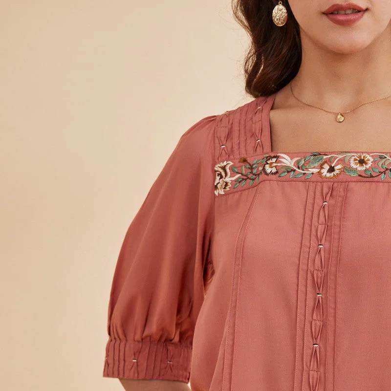 Embroidered Bamboo Top for Women | Dusty Rose