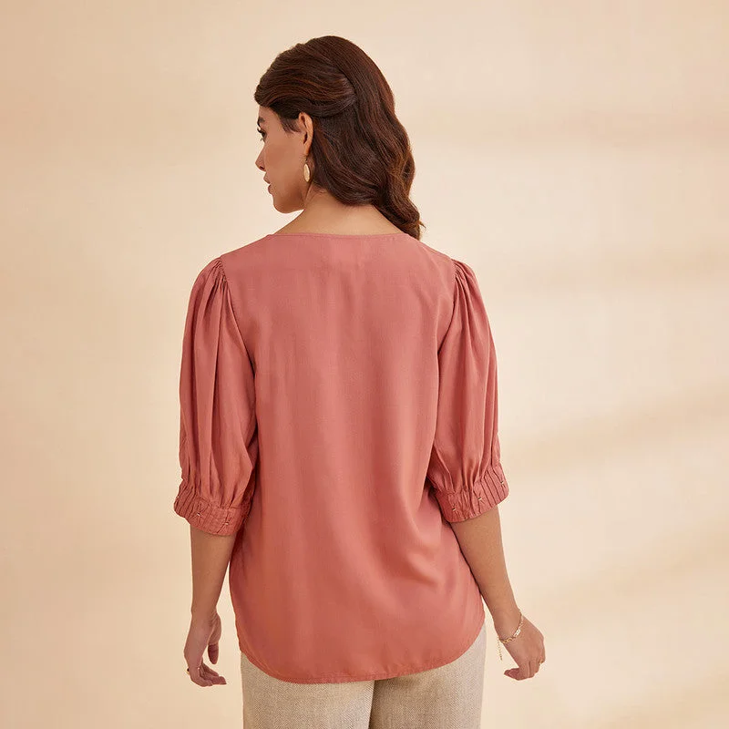 Embroidered Bamboo Top for Women | Dusty Rose