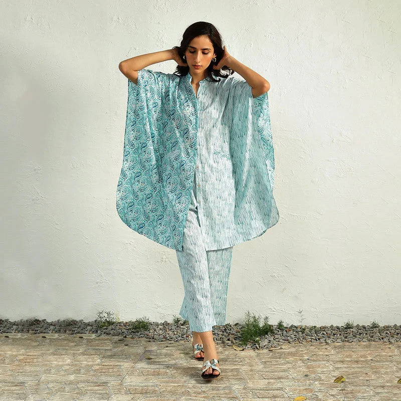 Cotton Kaftan Co-Ord Set | Paisley Handblock Print | Blue