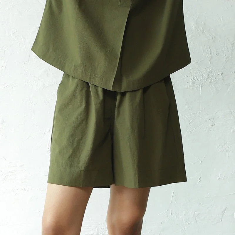 Cotton Poplin Co Ord for Women | Military Green | Top & Shorts