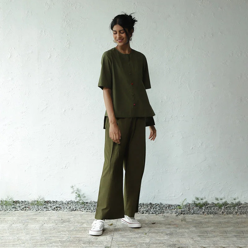 Cotton Poplin Lounge Set for Women | Military Green