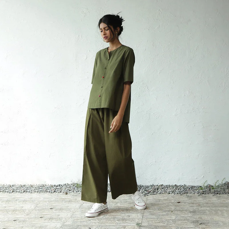 Cotton Poplin Lounge Set for Women | Military Green