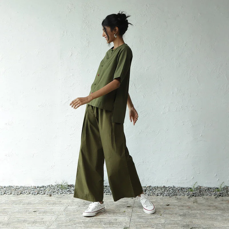 Cotton Poplin Lounge Set for Women | Military Green