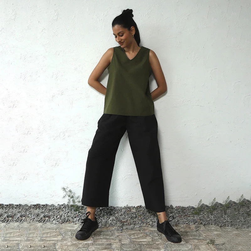 Poplin Cotton Co Ord Set | Olive & Black