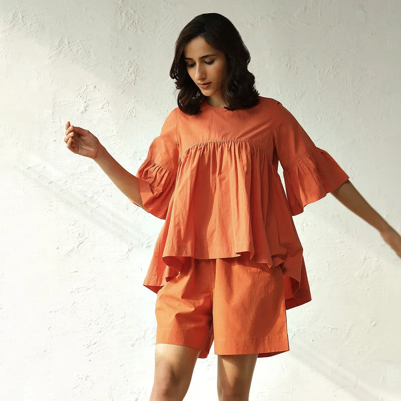 Poplin Cotton Co Ord Set | Orange | Top & Shorts