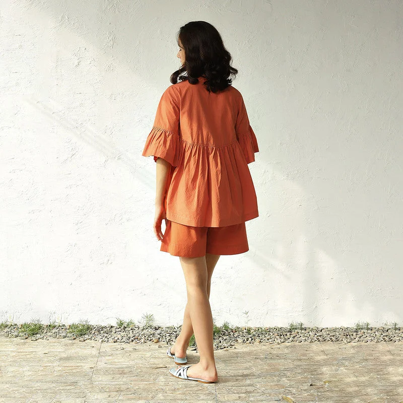 Poplin Cotton Co Ord Set | Orange | Top & Shorts