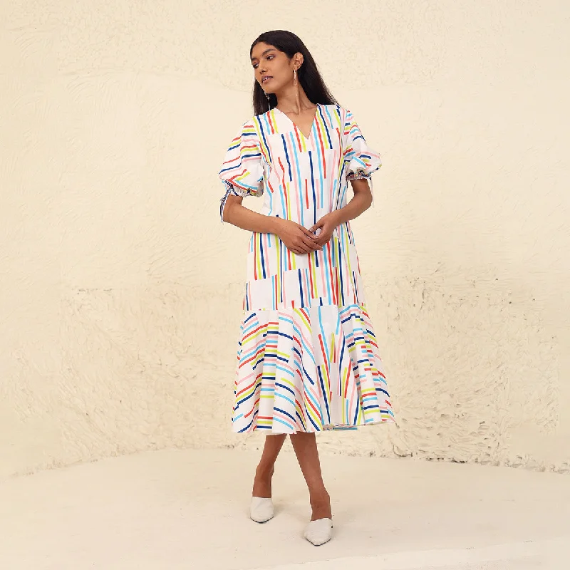 Cotton Poplin A-Line Dress for Women | Printed | Multicolour