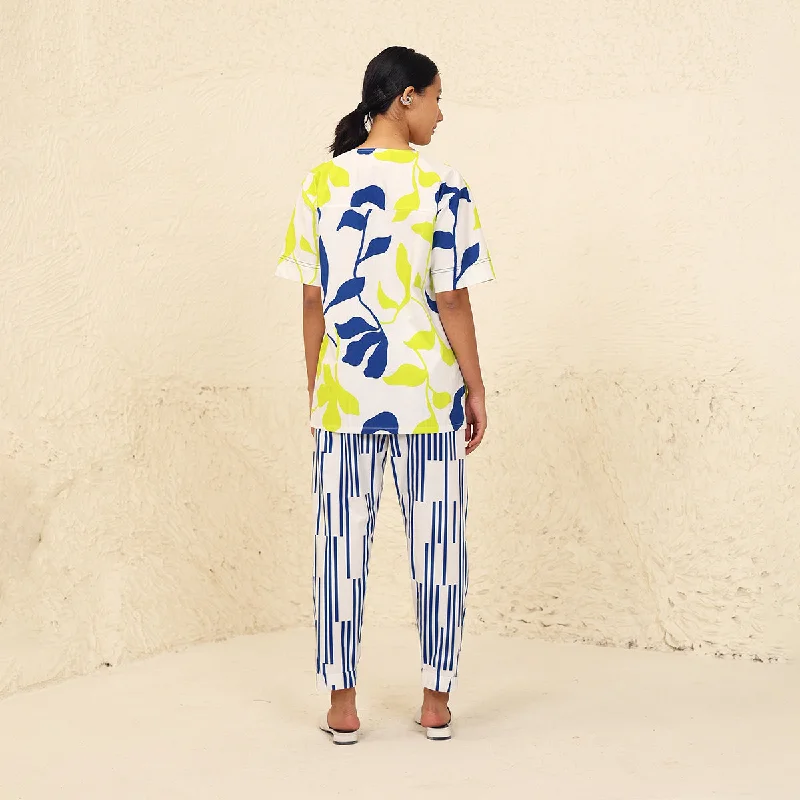 Cotton Poplin Printed Co-Ord Set for Women | Lime & Blue