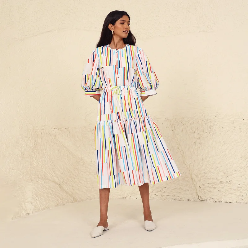 Cotton Poplin Tiered Dress for Women | Printed | Multicolour