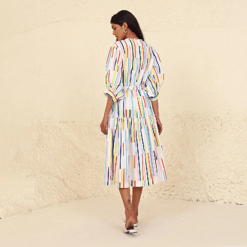 Cotton Poplin Tiered Dress for Women | Printed | Multicolour