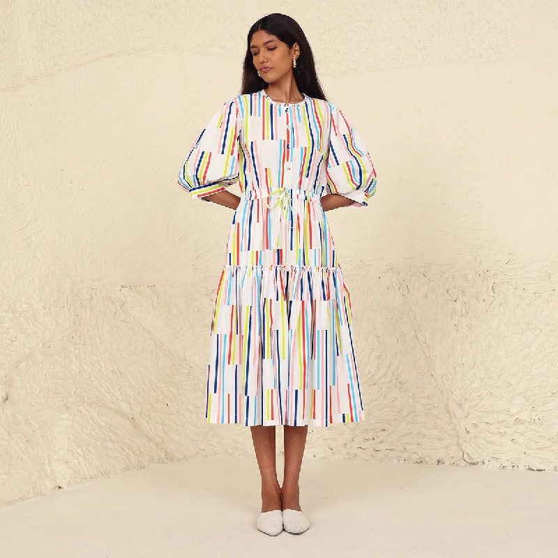 Cotton Poplin Tiered Dress for Women | Printed | Multicolour