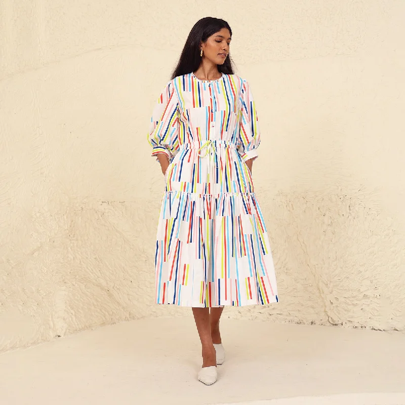 Cotton Poplin Tiered Dress for Women | Printed | Multicolour