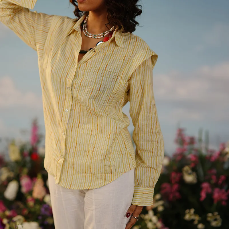 Muslin Striped Shirt For Women | Yellow