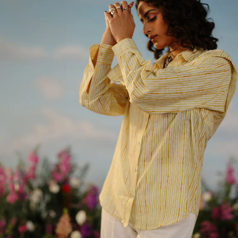 Muslin Striped Shirt For Women | Yellow