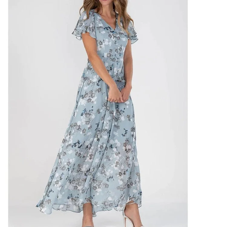 Large Swing Dress Chiffon Floral Sleeve Dresses