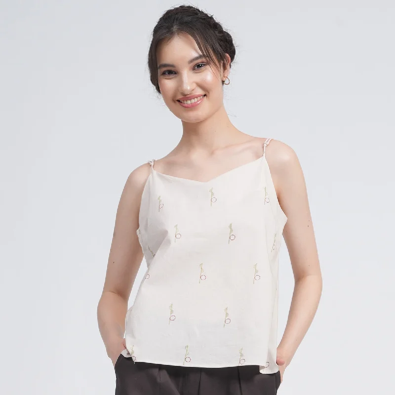 Organic Cotton Printed Slip Top | Cream | Block Printed