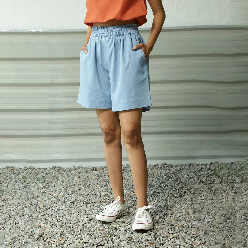 Cotton Denim Shorts for Women | Relaxed | Blue