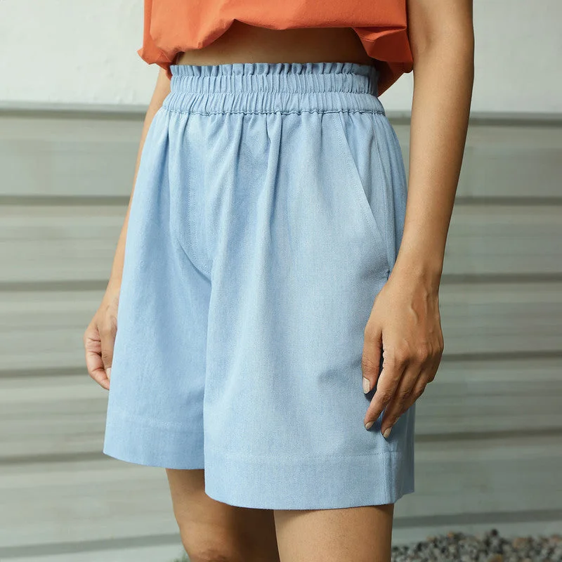 Cotton Denim Shorts for Women | Relaxed | Blue