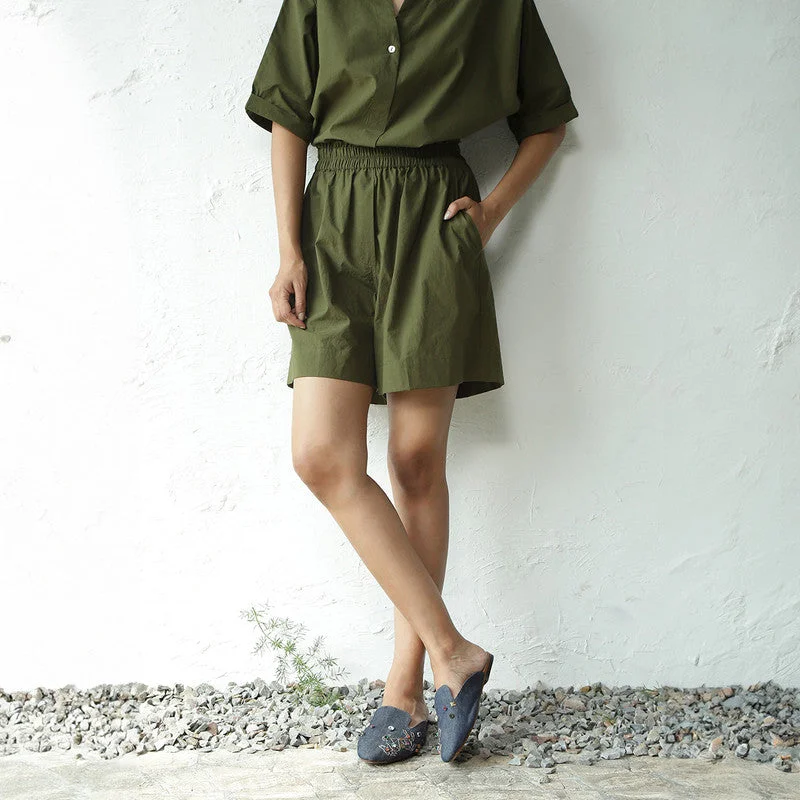 Cotton Poplin Shorts for Women | Military Green