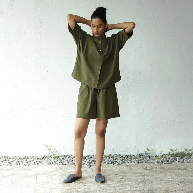 Cotton Poplin Shorts for Women | Military Green