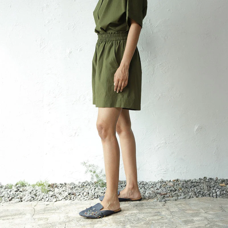 Cotton Poplin Shorts for Women | Military Green