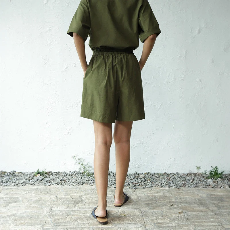 Cotton Poplin Shorts for Women | Military Green