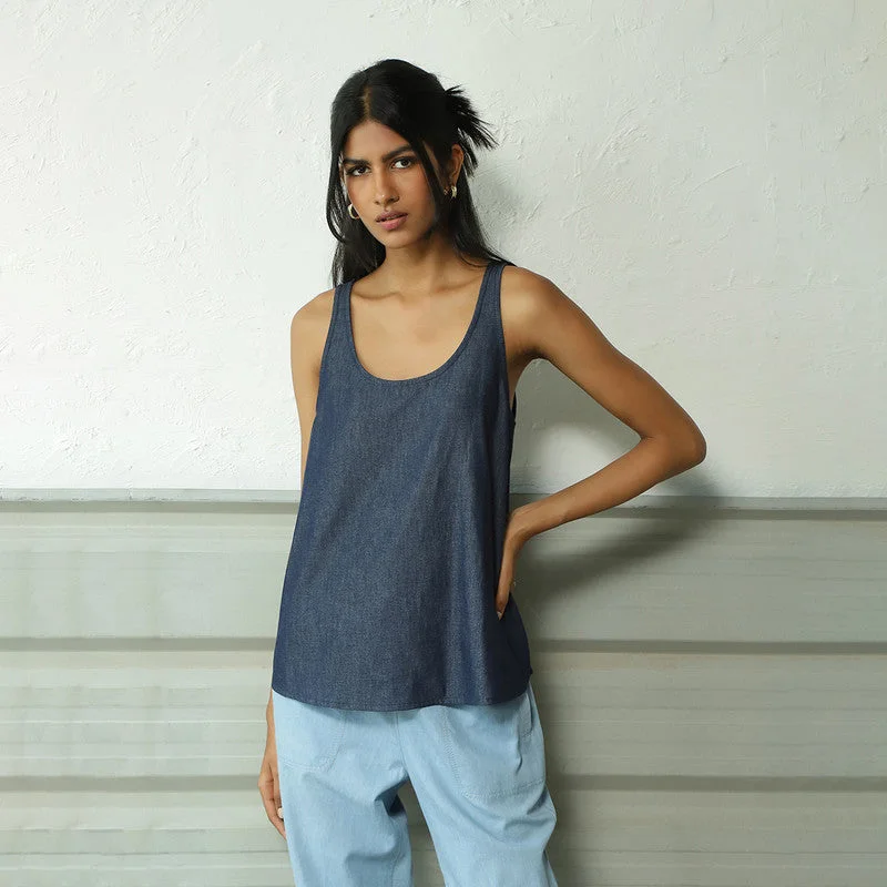 Cotton Denim Top for Women | A-Line | Navy Blue