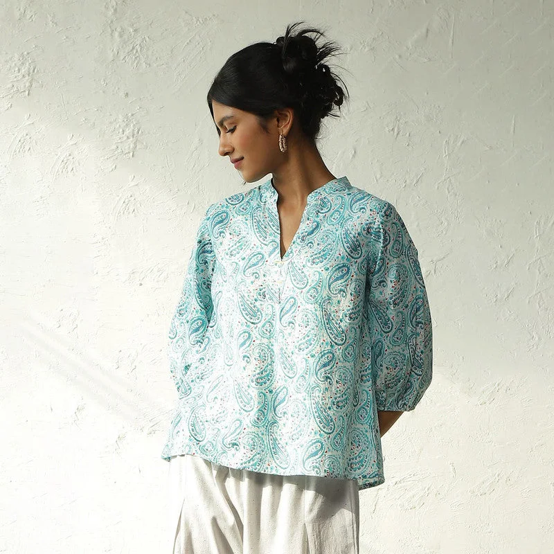 Cotton Printed Top For Women | Block Print | Blue