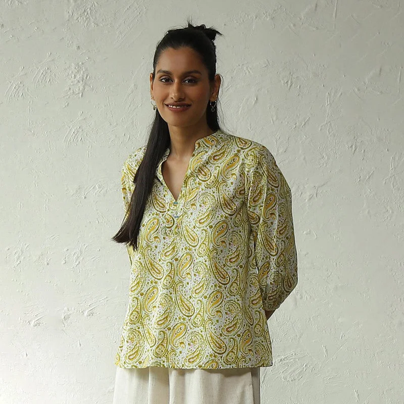 Cotton Printed Top For Women | Block Print | Yellow