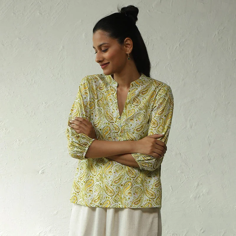 Cotton Printed Top For Women | Block Print | Yellow