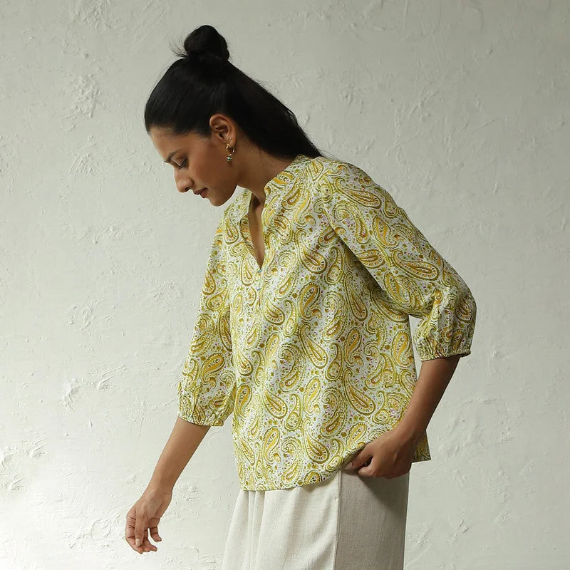 Cotton Printed Top For Women | Block Print | Yellow