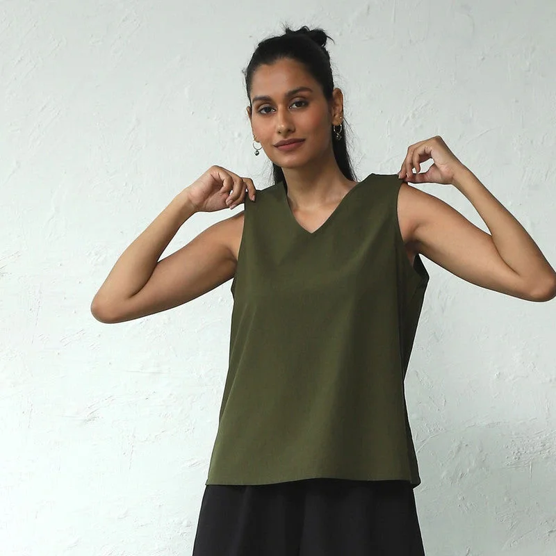 Cotton Sleeveless Top for Women | Olive