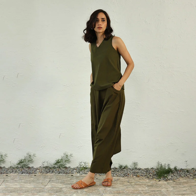 Cotton Sleeveless Top for Women | Olive