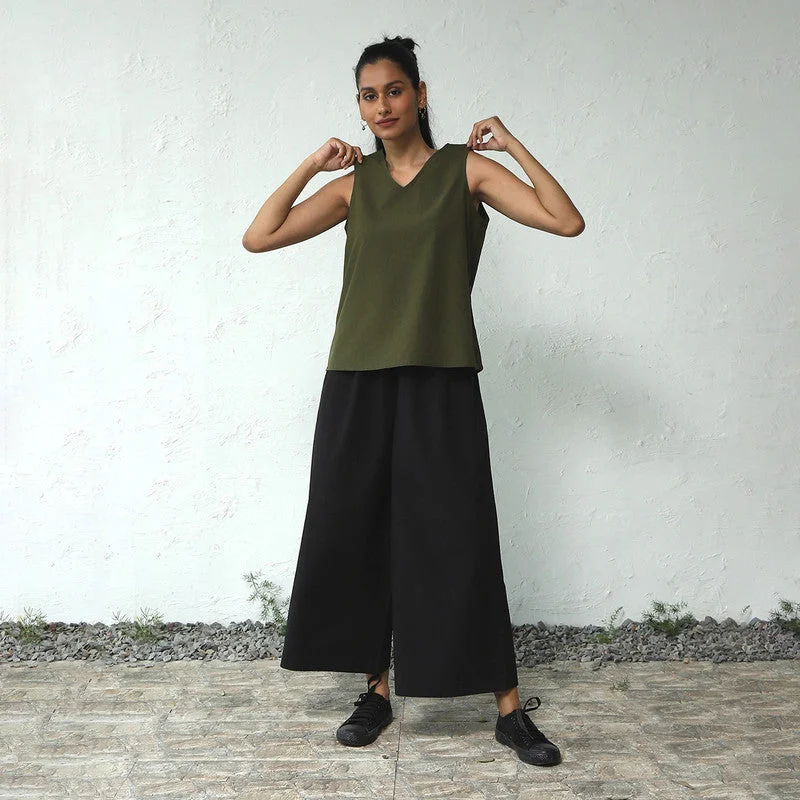 Cotton Sleeveless Top for Women | Olive