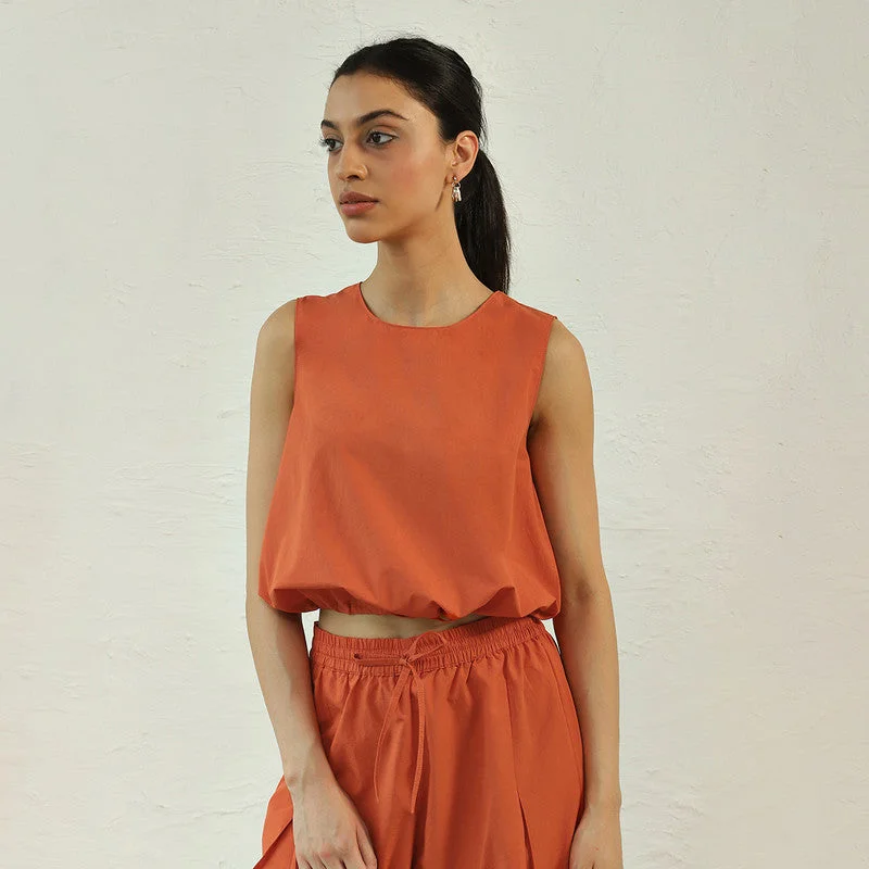 Poplin Cotton Sleeveless Top | Drawstring | Orange