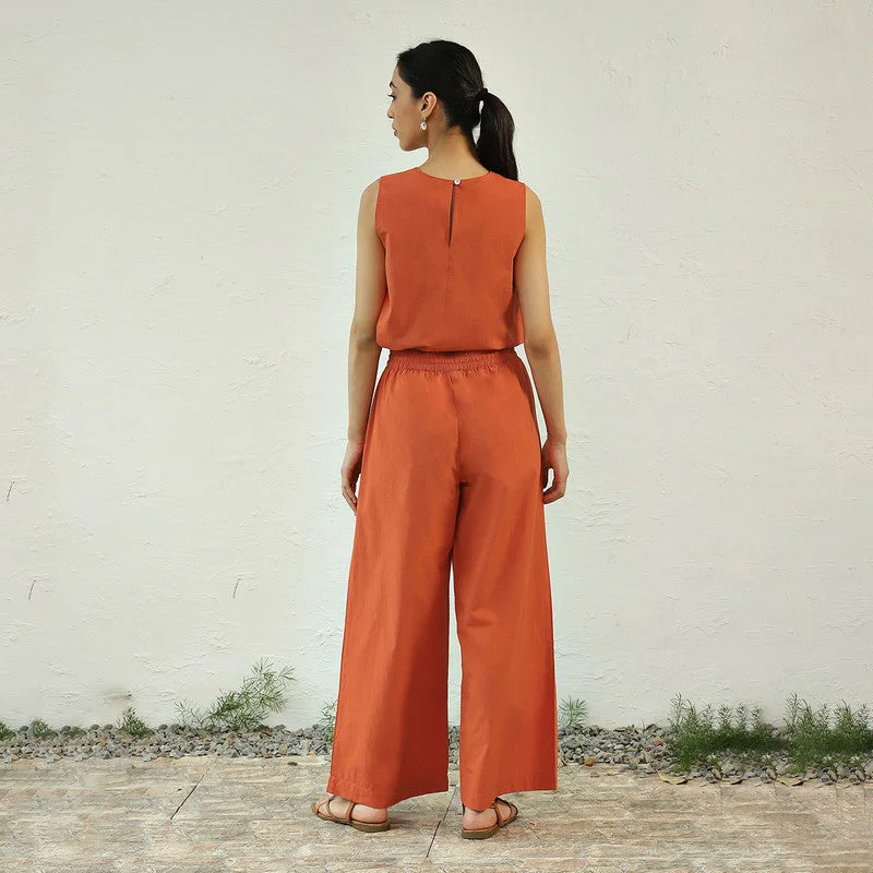 Poplin Cotton Sleeveless Top | Drawstring | Orange