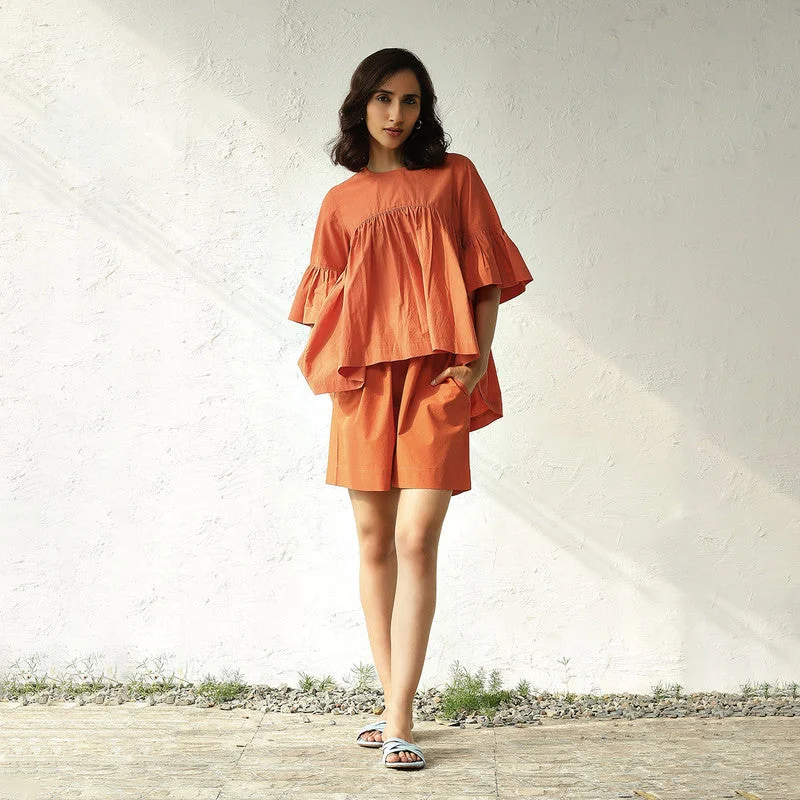 Poplin Cotton Top for Women | Orange | Flowy