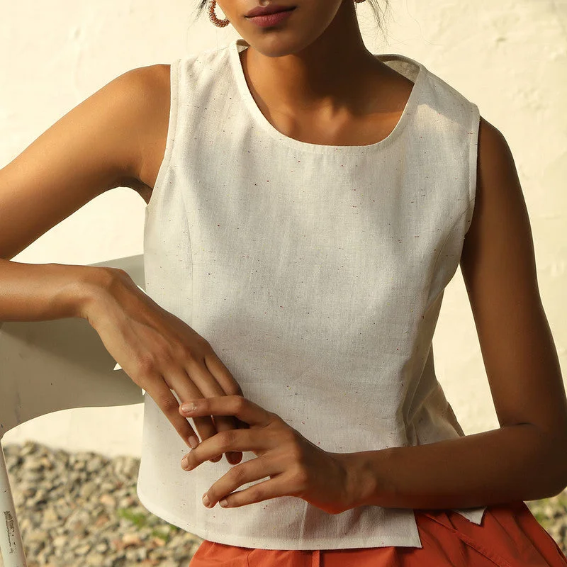 Textured Cotton Top | Front Slit | Off-White